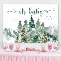 Oh Baby Berg Und Kiefer Baum babydusche Hintergrund