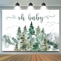 Oh Baby Berg Und Kiefer Baum babydusche Hintergrund