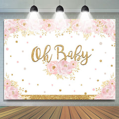Oh Baby Rosa Blumen Und Funkeln Baby Dusche Hintergrund