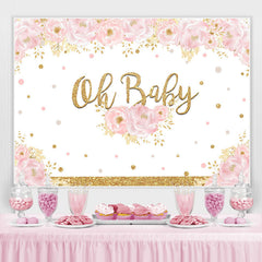 Oh Baby Rosa Blumen Und Funkeln Baby Dusche Hintergrund
