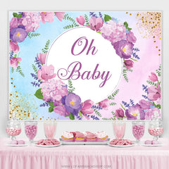 Oh Baby Lila Blumen Funkeln Babydusche Hintergrund