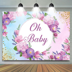 Oh Baby Lila Blumen Funkeln Babydusche Hintergrund