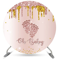 Oh Baby Rose Gold Funkeln Füße Runden Baby Dusche Hintergrund