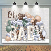 Oh Baby Weiss Ziegel Und Luftballons Babydusche Hintergrund