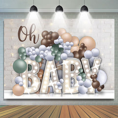 Oh Baby Weiss Ziegel Und Luftballons Babydusche Hintergrund