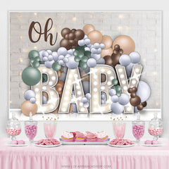 Oh Baby Weiss Ziegel Und Luftballons Babydusche Hintergrund