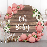 Oh Baby Weiß Blumen Braun Holz Runden Babydusche Hintergrund