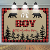 Oh Junge Abenteuer Bären Wald Rot Plaid babydusche Hintergrund