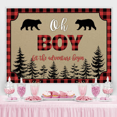 Oh Junge Abenteuer Bären Wald Rot Plaid babydusche Hintergrund