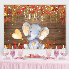 Oh Junge Elefant Rot Blätter Gold Funkeln babydusche Hintergrund