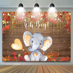 Oh Junge Elefant Rot Blätter Gold Funkeln babydusche Hintergrund