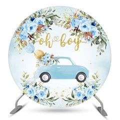 Oh Junge Blumen Auto Blau Runden Babydusche Hintergrund