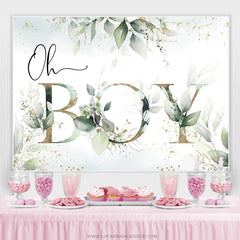 Oh Junge Grün Blätter Gold Boho Babydusche Hintergrund