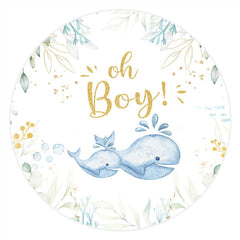 Oh Junge Wal Grün Blätter Runden Hintergrund Für Baby Dusche