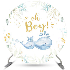 Oh Junge Wal Grün Blätter Runden Hintergrund Für Baby Dusche