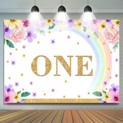 Eins Geburtstag Regenbogen Blumen Hintergrund für Geburtstag Party