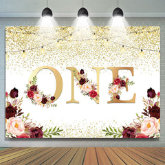 Eins Blumen Gold Funkeln Beleuchtung Erste Geburtstag Hintergrund