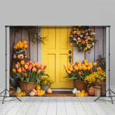 Orange Farbe Blumen Holz Tür Eier Ostern Hintergrund