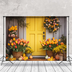 Orange Farbe Blumen Holz Tür Eier Ostern Hintergrund