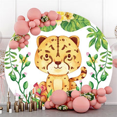 Orange Leopard Blätter Kreis Glücklich Geburtstag Hintergrund