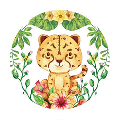 Orange Leopard Blätter Kreis Glücklich Geburtstag Hintergrund