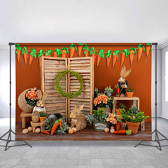 Orange Wand Mit Karotte Hölzern Glücklich Ostern Hintergrund