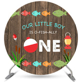 Unser Wenig Junge Ist Ö Fisch Verbündete Eins Geburtstag Runden Hintergrund