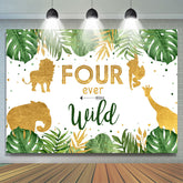 Palme Blätter Und Wild Tiere 4 Geburtstag Hintergrund