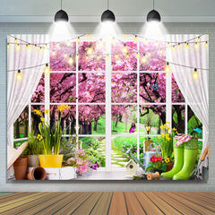Pastoral Glas Fenster Blumen Baum Hochzeit Hintergrund