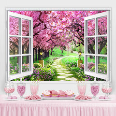 Pfirsich Blüte Und Wiese Weiß Fenster Thema Hintergrund