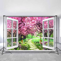 Pfirsich Blüte Und Wiese Weiß Fenster Thema Hintergrund