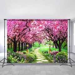 Pfirsich Blüte Und Grün Wiese Frühling Thema Hintergrund