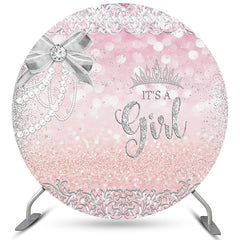 Perlen Und Diamanten Bogen Rosa Kreis Baby Dusche Hintergrund