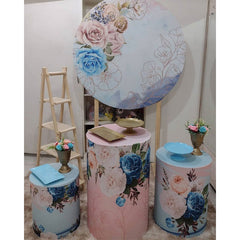 Rosa Und Blau Blumen Runden Geburtstag Hintergrund Bausatz Für Mädchen