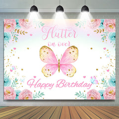 Rosa Und Blau Blumen Schmetterling Thema Geburtstag Hintergrund
