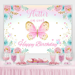 Rosa Und Blau Blumen Schmetterling Thema Geburtstag Hintergrund
