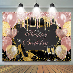 Rosa Und Gold Funkeln Luftballons Glücklich Geburtstag Hintergrund