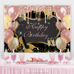 Rosa Und Gold Funkeln Luftballons Glücklich Geburtstag Hintergrund