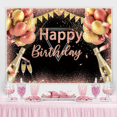 Rosa Und Golden Luftballons Funkeln Geburtstag Hintergrund