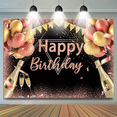 Rosa Und Golden Luftballons Funkeln Geburtstag Hintergrund