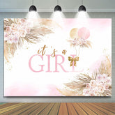 Rosa Und Blätter Luftballons Babydusche Hintergrund Für Mädchen