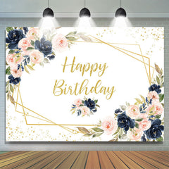 Rosa Und Marine Blau Blumen Gold Funkeln Geburtstag Hintergrund