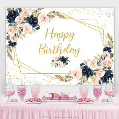 Rosa Und Marine Blau Blumen Gold Funkeln Geburtstag Hintergrund