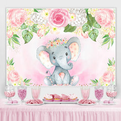 Rosa Und Weiss Blumen Elefant babydusche Hintergrund