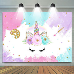 Rosa Und Weiß Blumen Mit Einhorn Baby Dusche Hintergrund