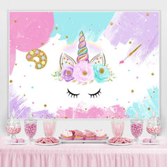 Rosa Und Weiß Blumen Mit Einhorn Baby Dusche Hintergrund
