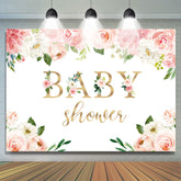 Rosa Und Weiß Blume Mit Pflanzen Baby Dusche Hintergrund