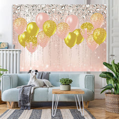 Rosa Und Gelb Funkeln Ballon Glücklich Geburtstag Hintergrund