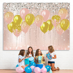 Rosa Und Gelb Funkeln Ballon Glücklich Geburtstag Hintergrund