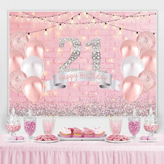 Rosa Luftballons Und Ziegel Funkeln 21 Geburtstag Hintergrund